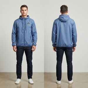 Tunaskin Mens Blue Heathered Full Zip Hooded‎ Windbreaker Jacket Small CAP8230